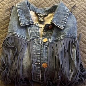 Midnight Velvet Navy Fringe Denim Jacket